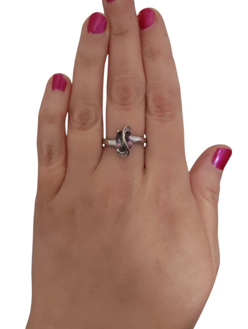 Vintage Mystic Topaz Sterling Silver Swirl Bypass Ring – Size 8